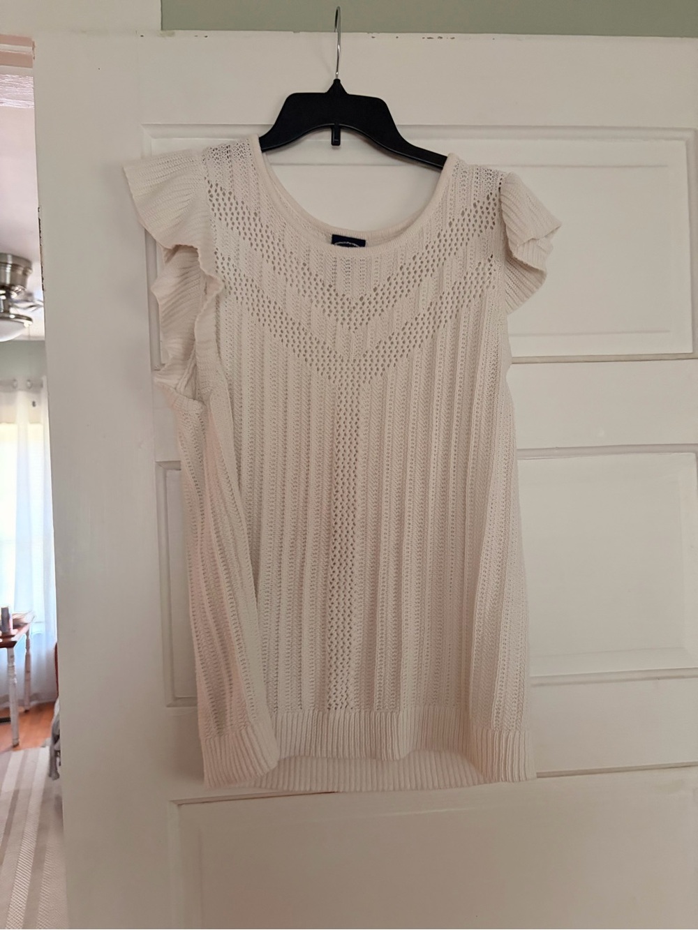 Cream Knit Flutter Sleeve Top